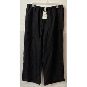 HM Womens XL Black Linen-Blend Elastic-Waist Relaxed Wide-Leg Pants NWT! A4673